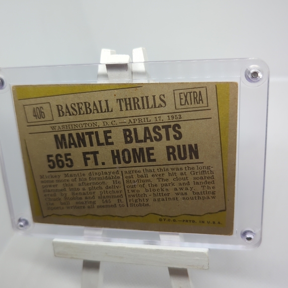 1961 Topps #406 Mickey Mantle Blasts 565 FT Home Run NY Yankees Hall of Fame - Picture 2 of 7